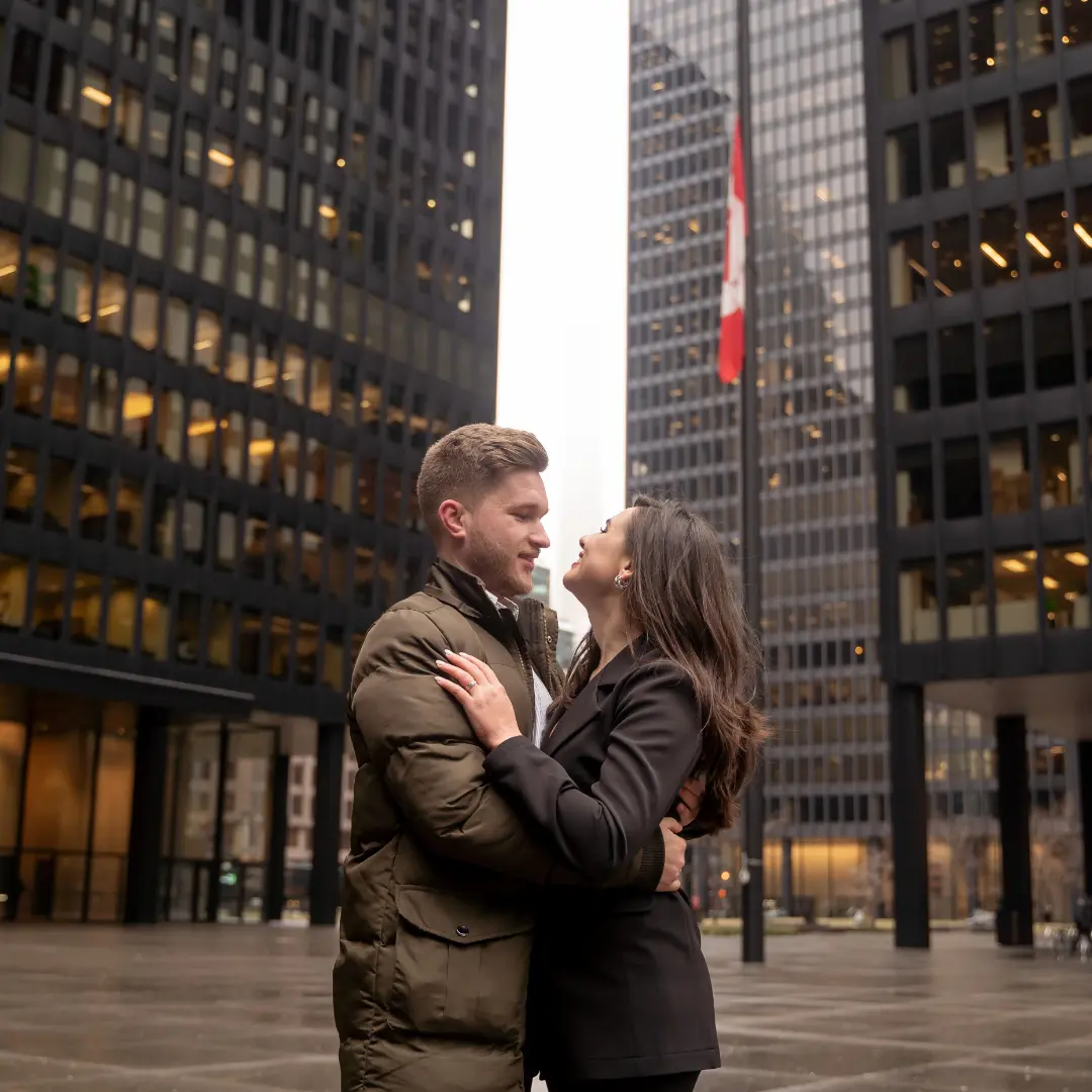 Couple hugging in Toronto