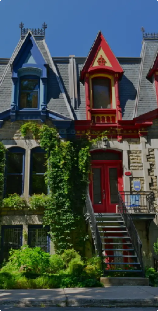 Colorful ivy-covered Victorian house in Montreal, Quebec