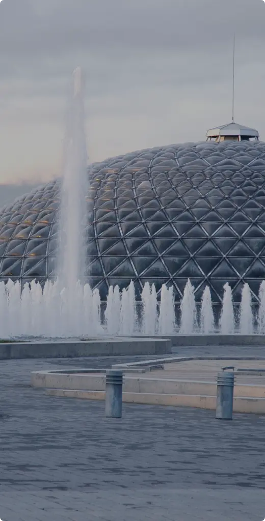 Geodesic dome and fountain at Science World in Vancouver